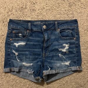 American Eagle Outfitters Distressed Dark Blue Jean Shorts
